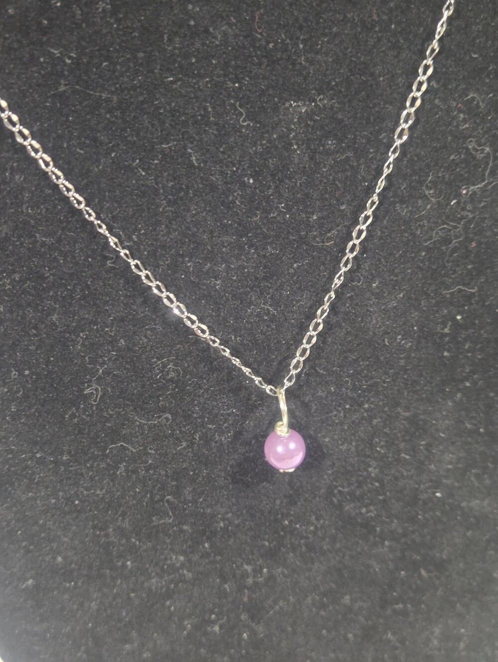 Handcrafted Delicate Silver Chain Necklace with Purple Pendant